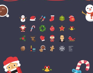 24个扁平化式可爱圣诞节图标