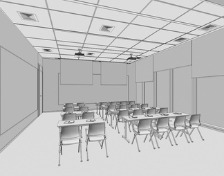 教室 培训室 教桌椅组合 培训班 课桌 讲台 智慧教室