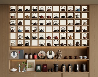 茶具 茶壶 茶杯 茶叶 茶饼 装饰柜 展示柜