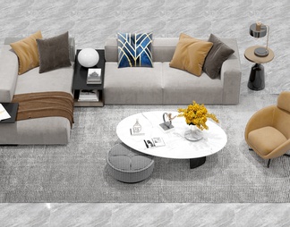 沙发茶几组合  沙发椅子 地毯 花艺