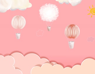 粉色卡通可爱热气球