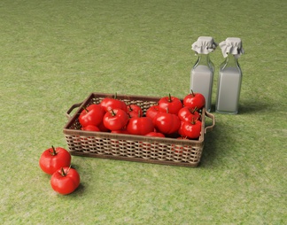 蔬菜 水果 西红柿 牛奶 竹编织筐