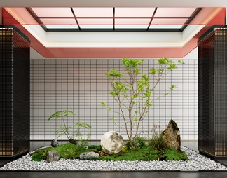 室内景观造景 石头 苔藓植物
