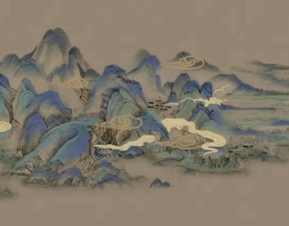 新中式山脉背景壁纸壁布壁画屏风