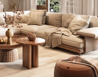 客厅 大平层 别墅客厅 沙发茶几组合 木沙发 三人沙发 休闲椅