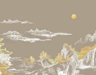 新中式山脉背景壁纸壁布壁画屏风