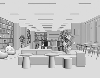 图书馆 书柜 服务台 阅读桌椅组合 沙发茶几组合