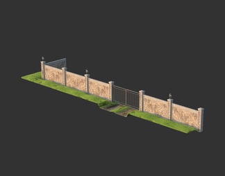 别墅花园庭院围墙砖墙 铁大门 护栏围栏