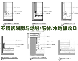 不锈钢踢脚线与墙地面各材质收口详图