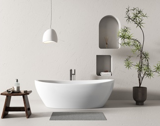 浴缸 浴盆 一体式浴缸 独立浴缸 浴缸 绿植 吊灯