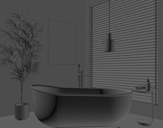浴缸 浴盆 一体式浴缸 独立浴缸 浴缸 绿植 吊灯