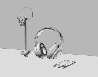 陈设 玩具篮球架耳机