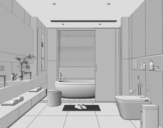 卫生间 浴缸 马桶 衣篓 垃圾桶 浴室柜