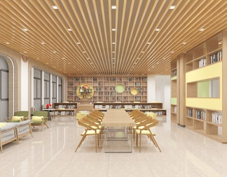 图书馆 造型书柜 书桌椅组合 沙发茶几组合 沙发凳