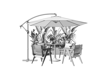 户外桌椅 休闲桌椅 植物 盆栽 遮阳伞