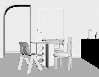 黑白撞色木质圆桌椅组合