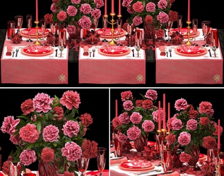 婚宴红色喜庆餐桌装饰布置组合