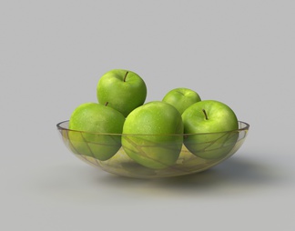 水果 青苹果 玻璃果盘