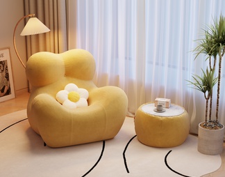 休闲椅 椅子组合 抱枕 植物 灯 饰品摆件