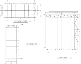 小区 庭院 L型 入口门廊 入口廊架 钢结构 CAD 施工图