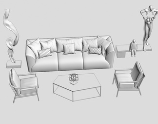 沙发茶几组合  沙发组合  休闲椅  雕塑