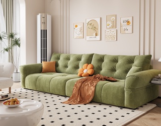 双人沙发 沙发茶几组合 挂画 空调 饰品摆件 抱枕