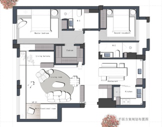 室内家装方案设计PS彩平图PSD平面图CAD户型图配套布局图