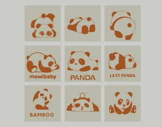 熊猫咖啡饮食生活头像可爱卡通图标剪影装饰摆件