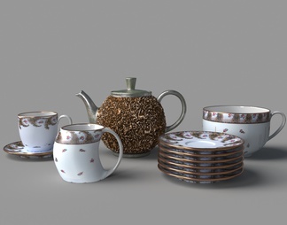 镶铜茶壶茶杯茶具