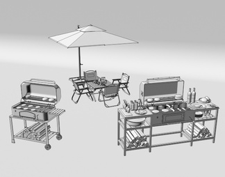 烧烤炉 户外餐桌椅 遮阳扇