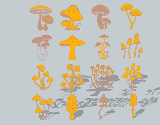 植物蔬菜可爱卡通蘑菇剪影图标锈板
