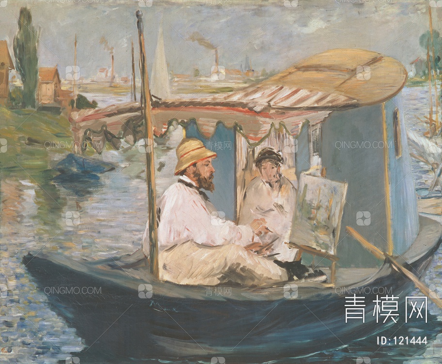 关键字: 特大尺寸灰绿黄jpg 西方人物挂画贴图库 莫奈船上画室中的