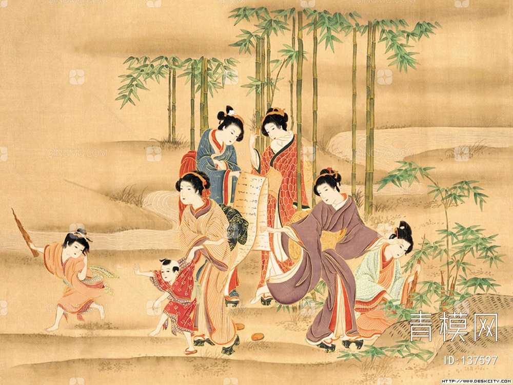 关键字: 大尺寸黄jpg 日画挂画贴图库 日本侍女和服