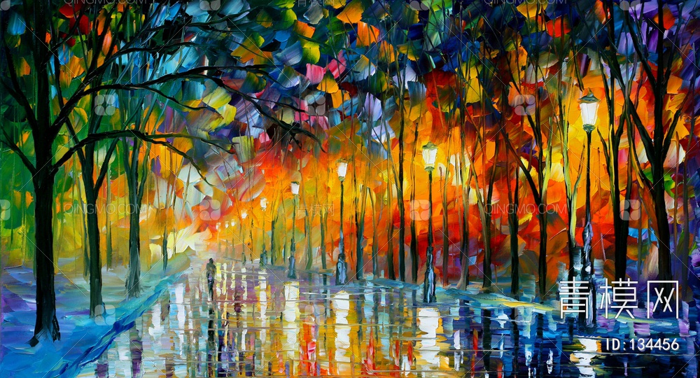 西方油画贴图 特大尺寸蓝绿黄jpg西方油画3d贴图下载-青墨3d贴图库