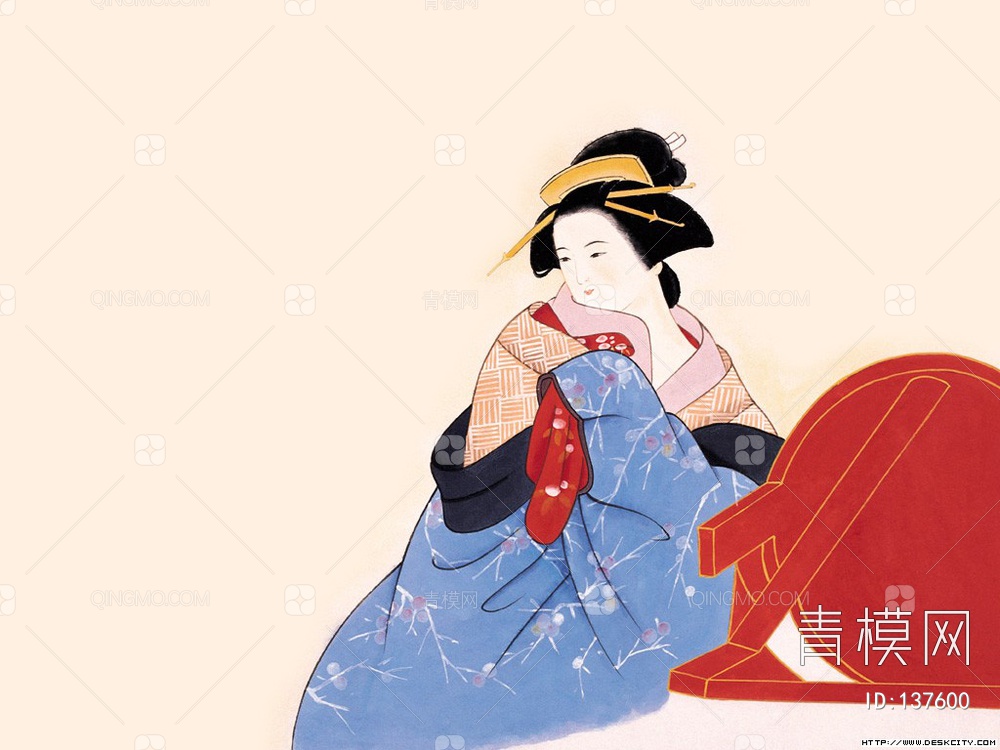 关键字: 大尺寸白jpg 日画挂画贴图库 日本侍女和服