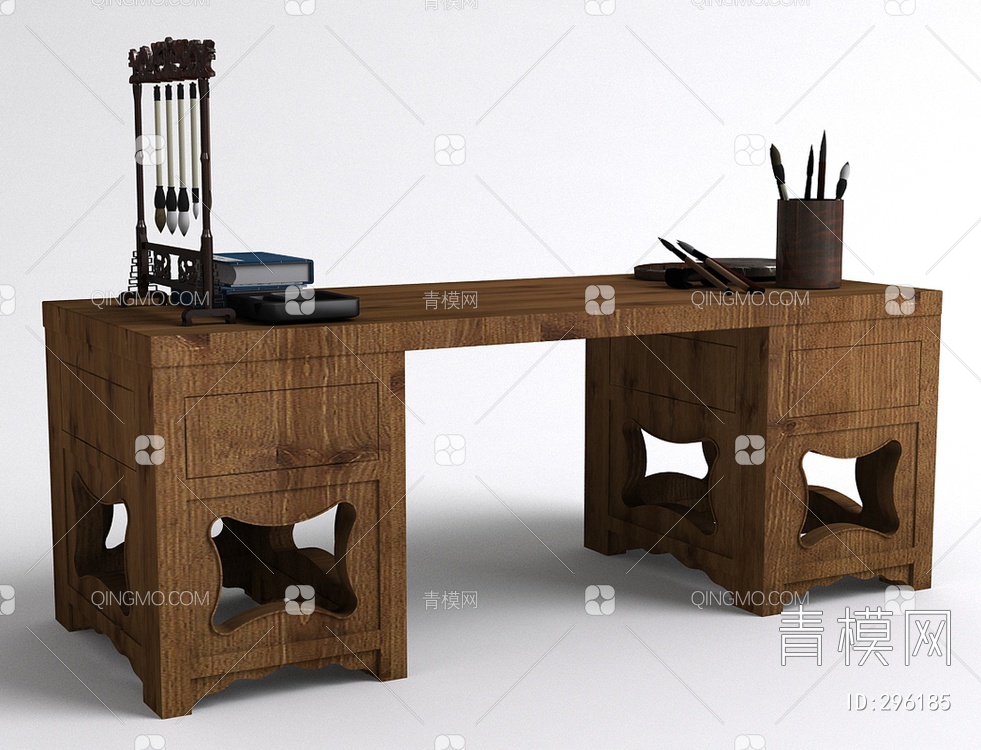 实木书桌带毛笔架毛笔筒