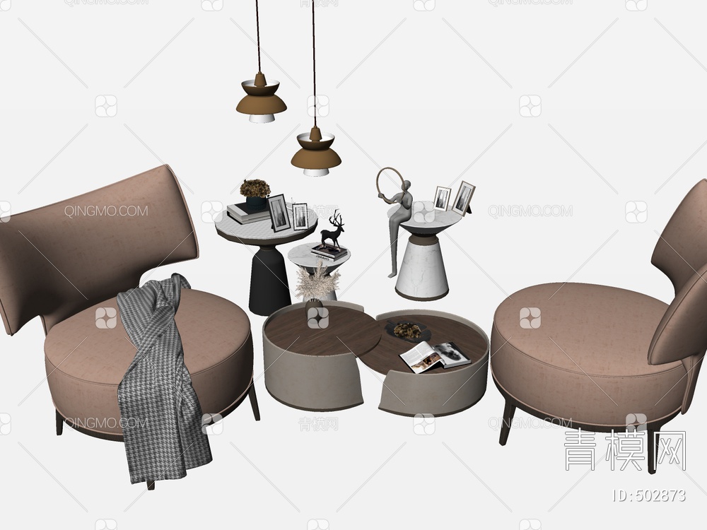 休闲椅茶几组合SU模型