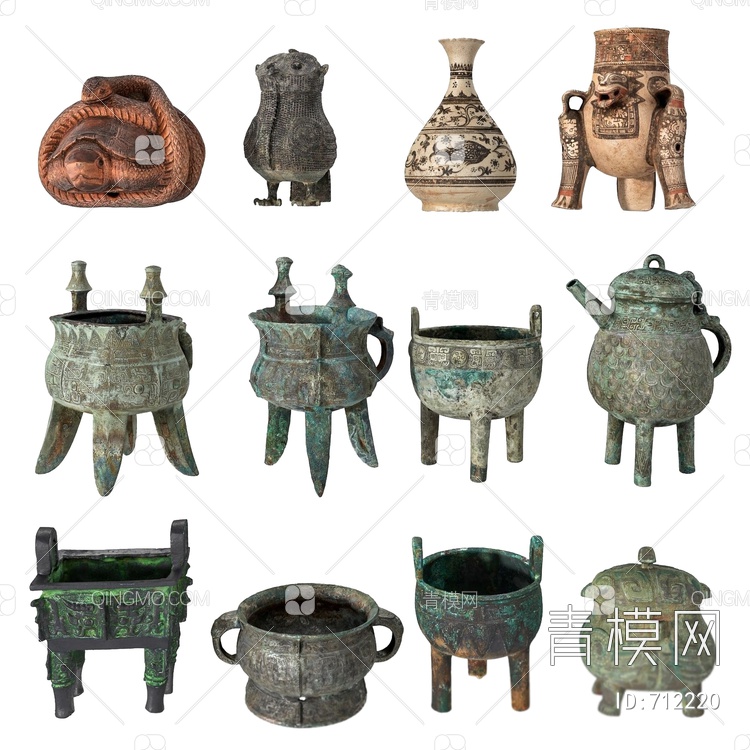 青铜陶瓷文物摆件组合