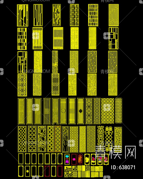 极简屏风花格镂空隔断cad