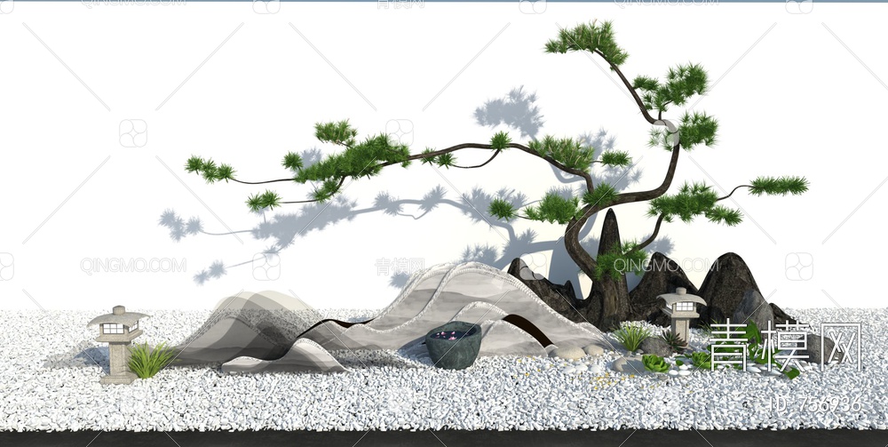 石头松树景观小品
