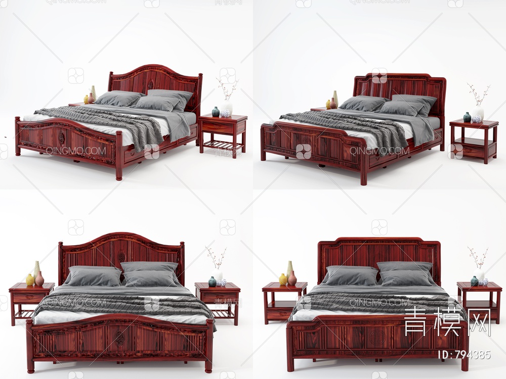 红木实木双人床床