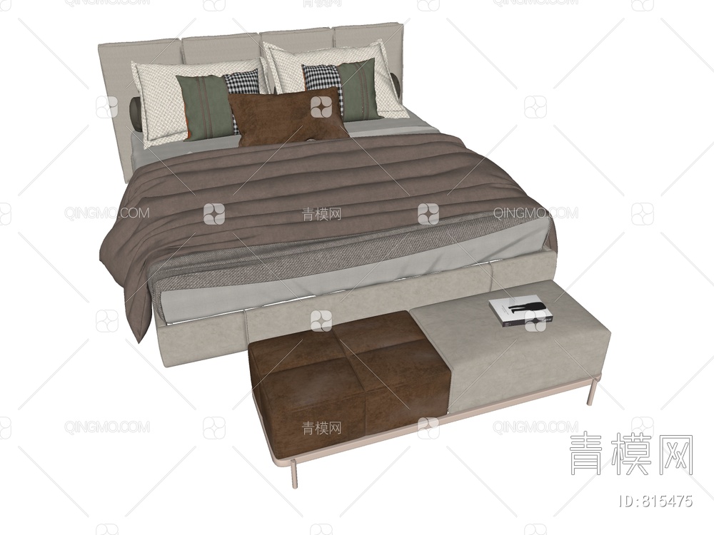双人床 布艺床具带床边凳