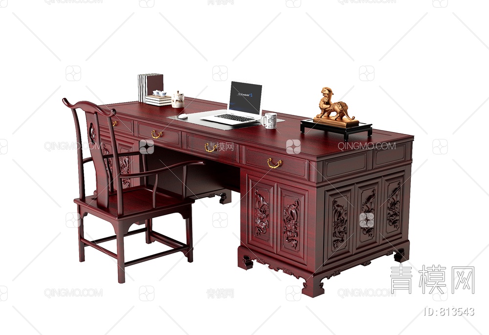 实木红木 雕花书桌