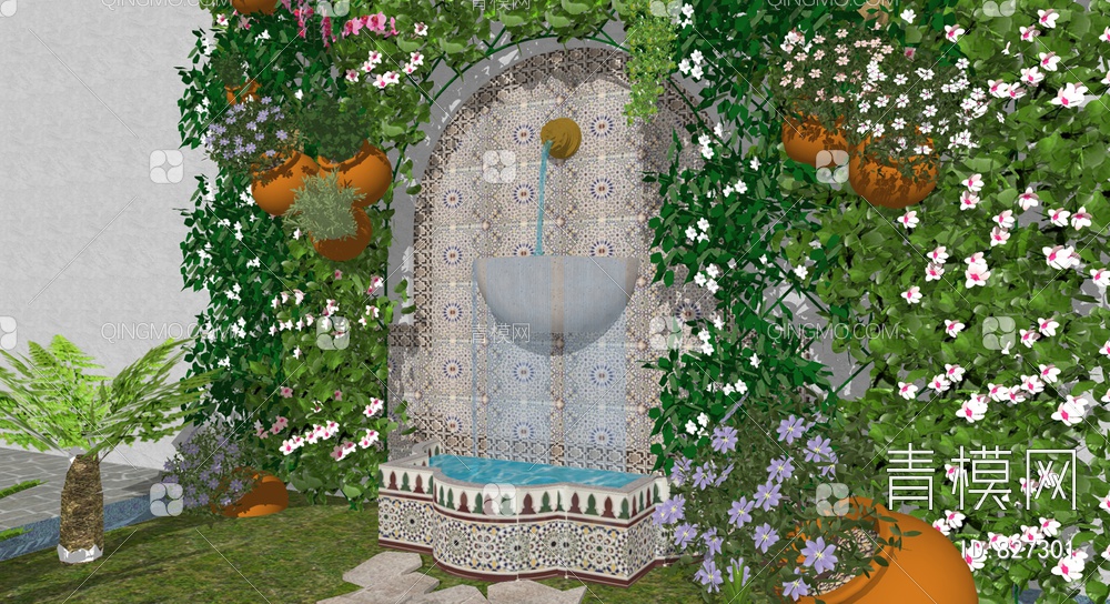 摩洛哥风庭院水景景观