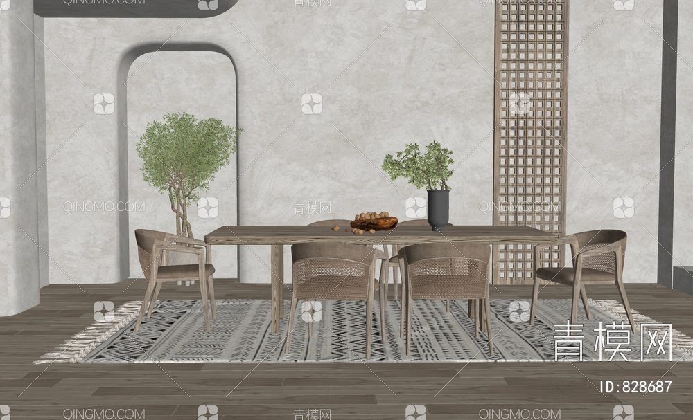餐厅 餐桌椅 休闲椅 盆栽植物