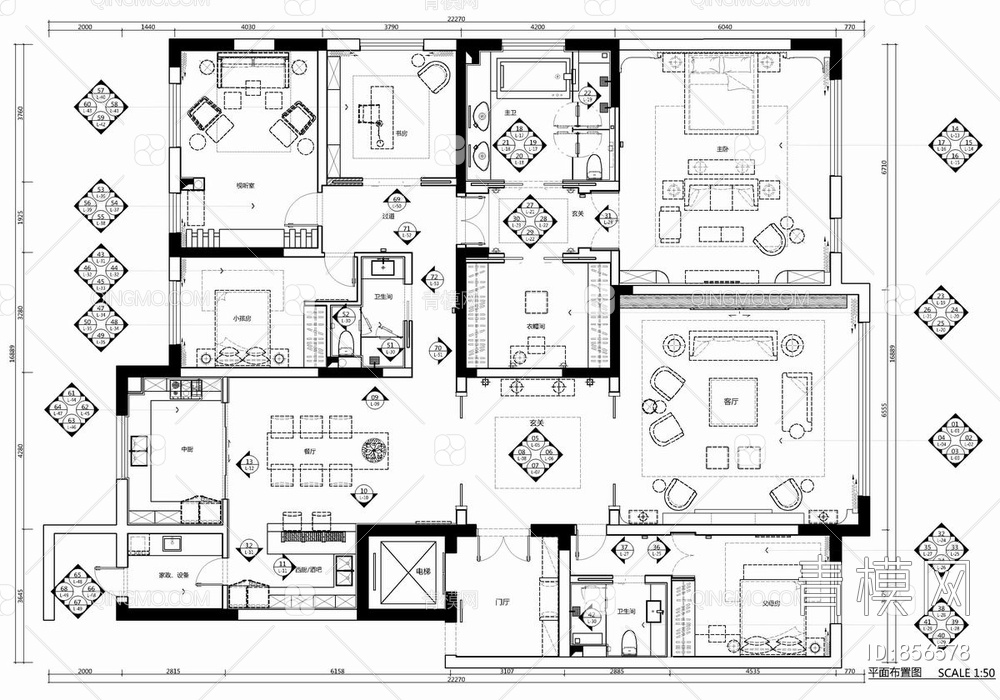 320㎡大平层（五居室）施工图  家装 样板房 豪宅 私宅