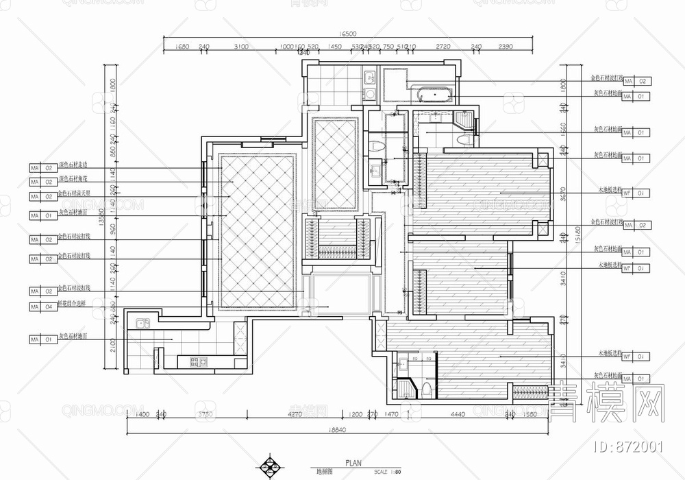 190平大平层CAD全套施工图+效果图