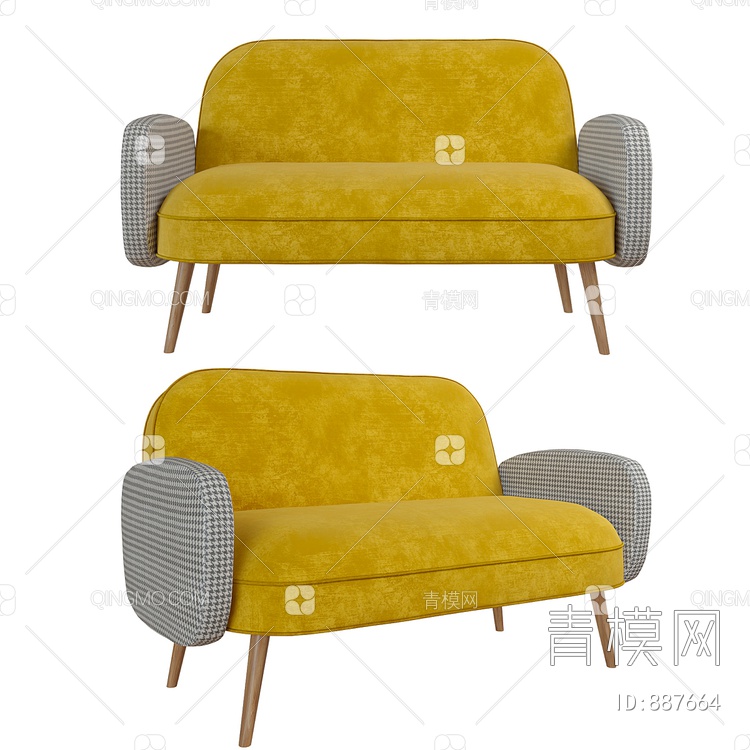 格纹扶手黄沙发