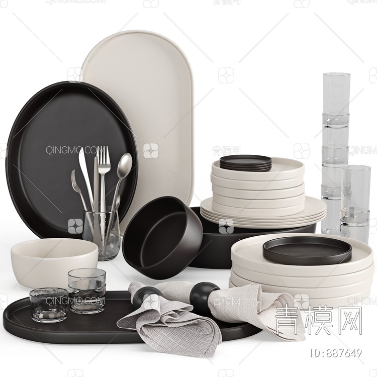 厨房黑白碗碟餐具组合