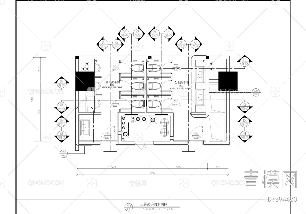 某酒店公共卫生间CAD施工图